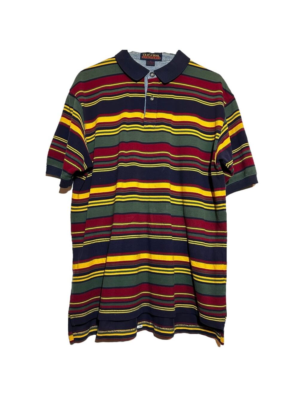 Vintage Old School Clothing Co Polo 80s 100% Cotton Striped Short Sleeve Blue M